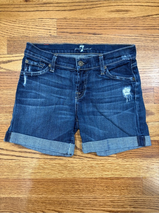 7 For All Mankind Pants - 7 For All Mankind Mid-Rise 4.5" Rolled Cuff Distressed Denim Shorts (25)
